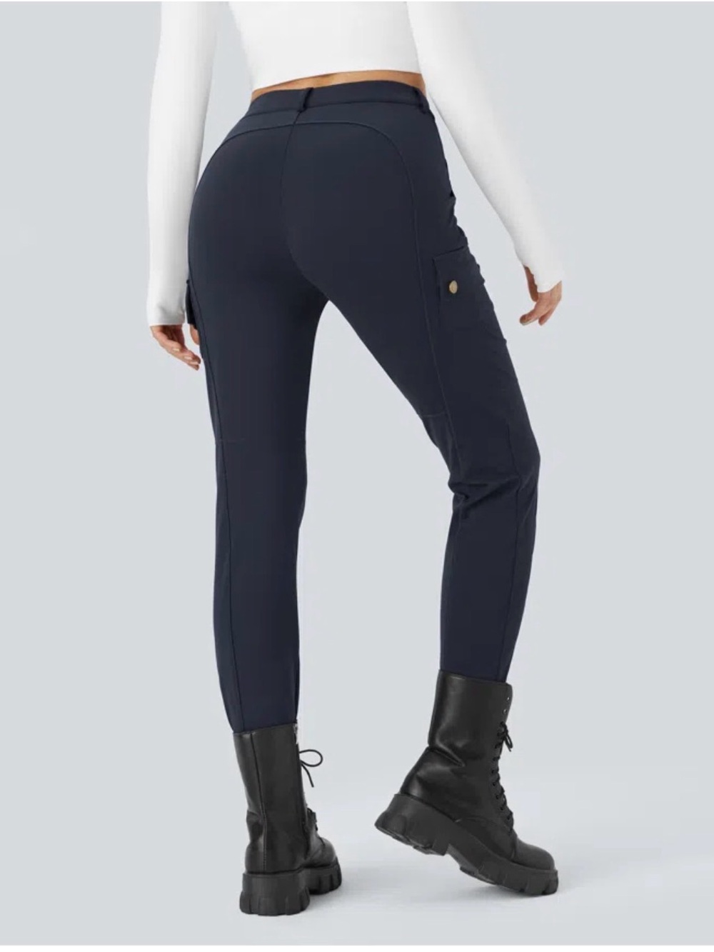 Halara Day Stretch High Waisted Zipper Pockets Solid Skinny Cargo Pants size L